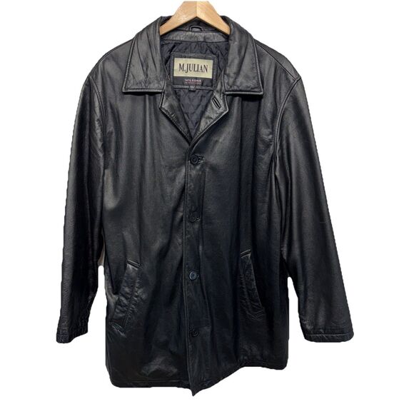 Wilsons M. Julian Vintage Black Leather Button Up Mid-Length Coat Men Large - Picture 1 of 10